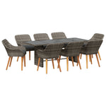 HKH Conjunto de Jantar de Jardim 9 Peças Cinza de Vime - Cinzento