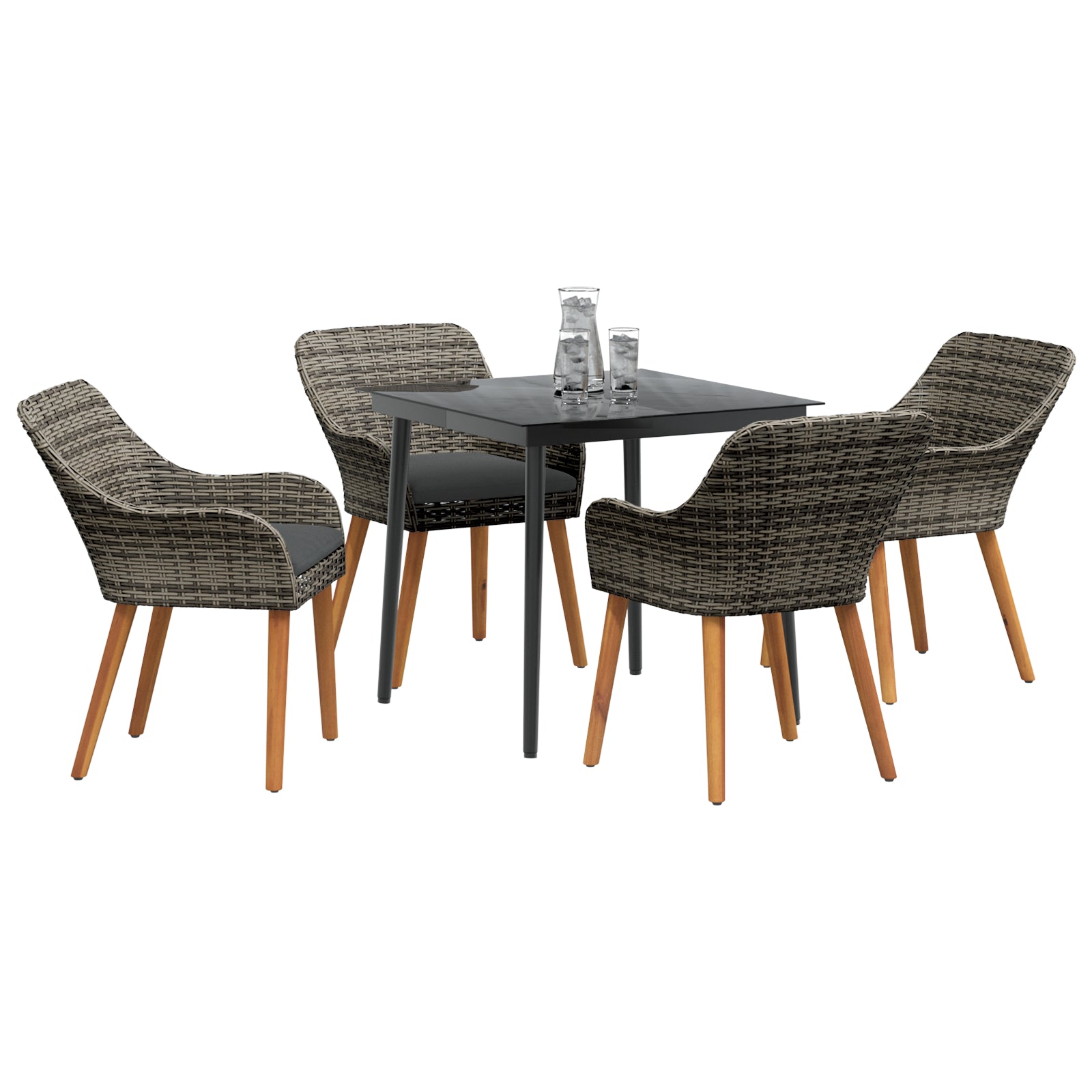 HKH Conjunto de Comedor de Jardín de 5 Piezas Gris Poliéster Ratán - Gris