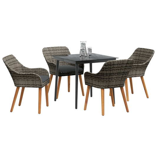 HKH Conjunto de Jantar de Jardim de 5 Peças Cinza Poliéster Rattan - Cinzento