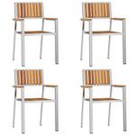 Conjunto de Jantar de 5 Peças de Jardim HKH em Madeira de Acácia, Mesa de Jantar Externa HKH 150x90x75 Cm em Madeira de Acácia, Cadeiras de Jardim Empilháveis HKH 4 Pcs em Madeira de Acácia e Metal - Castanho