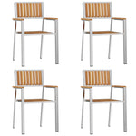 Conjunto de Jantar de Jardim HKH 5 Peças Madeira de Teca Maciça, Mesa de Jantar Ao Ar Livre HKH 180x90x75 Cm Madeira de Teca Maciça, Cadeiras Empilháveis de Jardim HKH 4 Pcs Madeira de Teca Maciça e Metal - Castanho