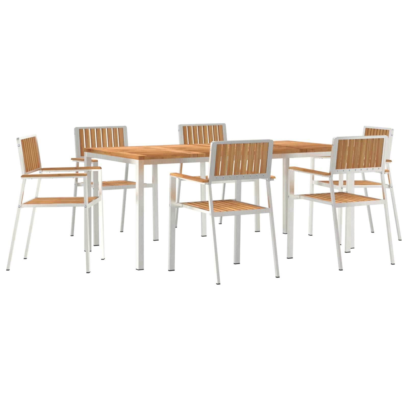 HKH Juego de Comedor de Jardín de 7 Piezas de Madera de Teca Maciza con Mesa de Comedor de 180x90x75 Cm + 2 Sillas Apilables + 4 Sillas Apilables - Beige