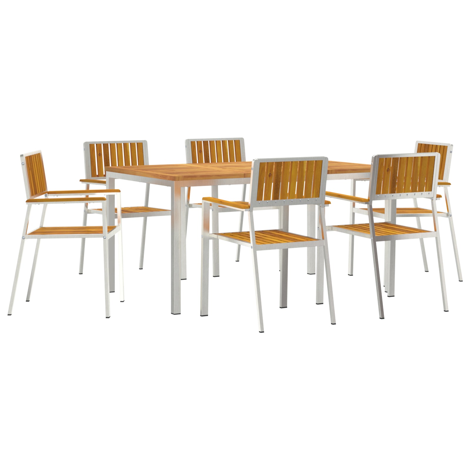 HKH Conjunto de Jantar de Jardim de 7 Peças em Madeira Sólida de Acácia com Mesa de Jantar 150x90x75 Cm + 2 Cadeiras Empilháveis + 4 Cadeiras Empilháveis - Castanho