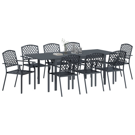 Conjunto de Mobiliário de Corredor HKH 9 Peças Aço Antracite, Mesa de Jardim Extensível HKH Antracite (140-210)x90x73 Cm Aço, Cadeiras de Jardim 4 Pcs Empilháveis Antracite Aço - Cinzento