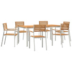 HKH Juego de Comedor de Jardín de 7 Piezas de Madera Maciza de Teca con Mesa de Comedor Exterior de 180x90x75 Cm + 2 Sillas Apilables + 4 Sillas Apilables - Marrón