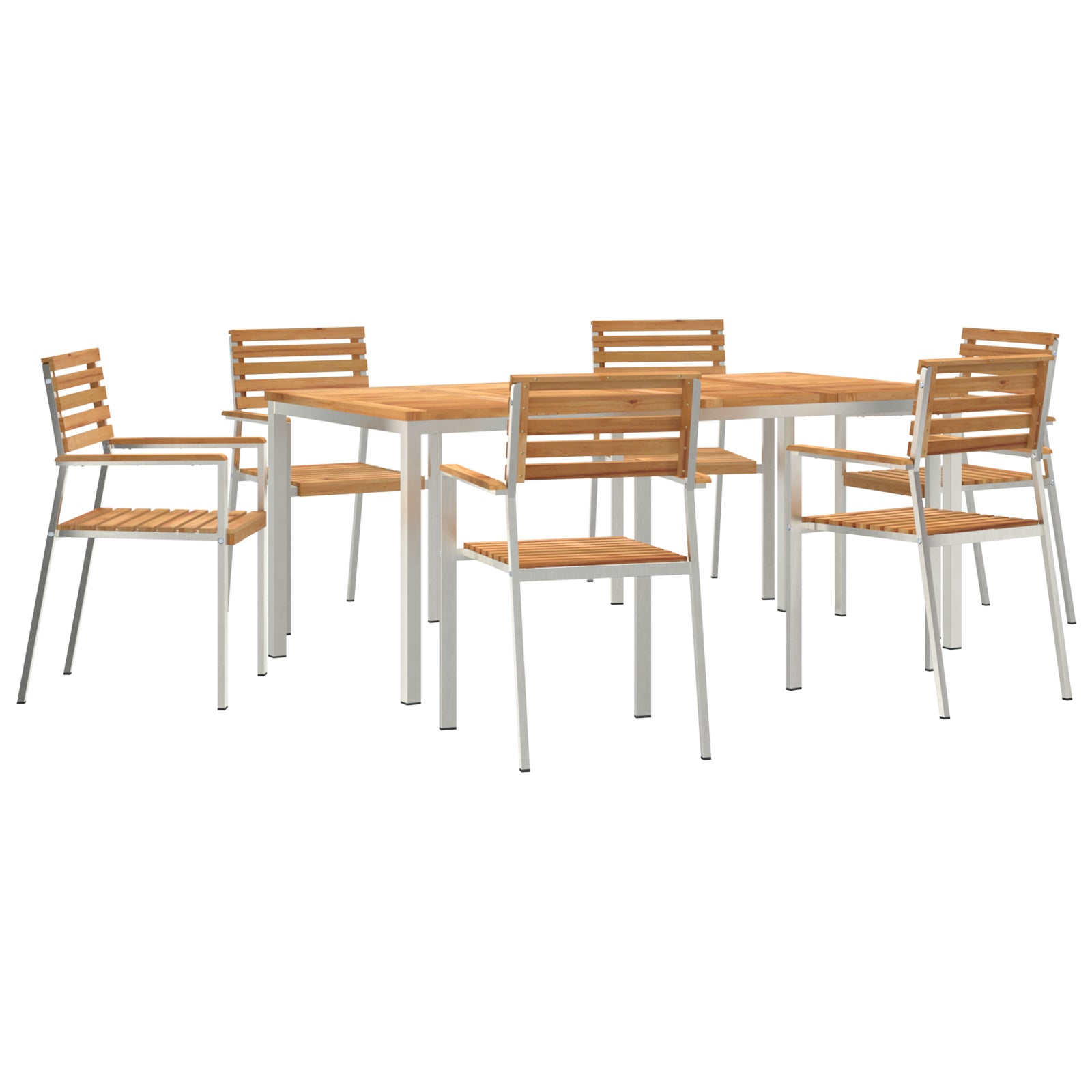 HKH Juego de Comedor de Jardín de 7 Piezas de Madera Maciza de Teca con Mesa de Comedor Exterior de 180x90x75 Cm + 2 Sillas Apilables + 4 Sillas Apilables - Marrón