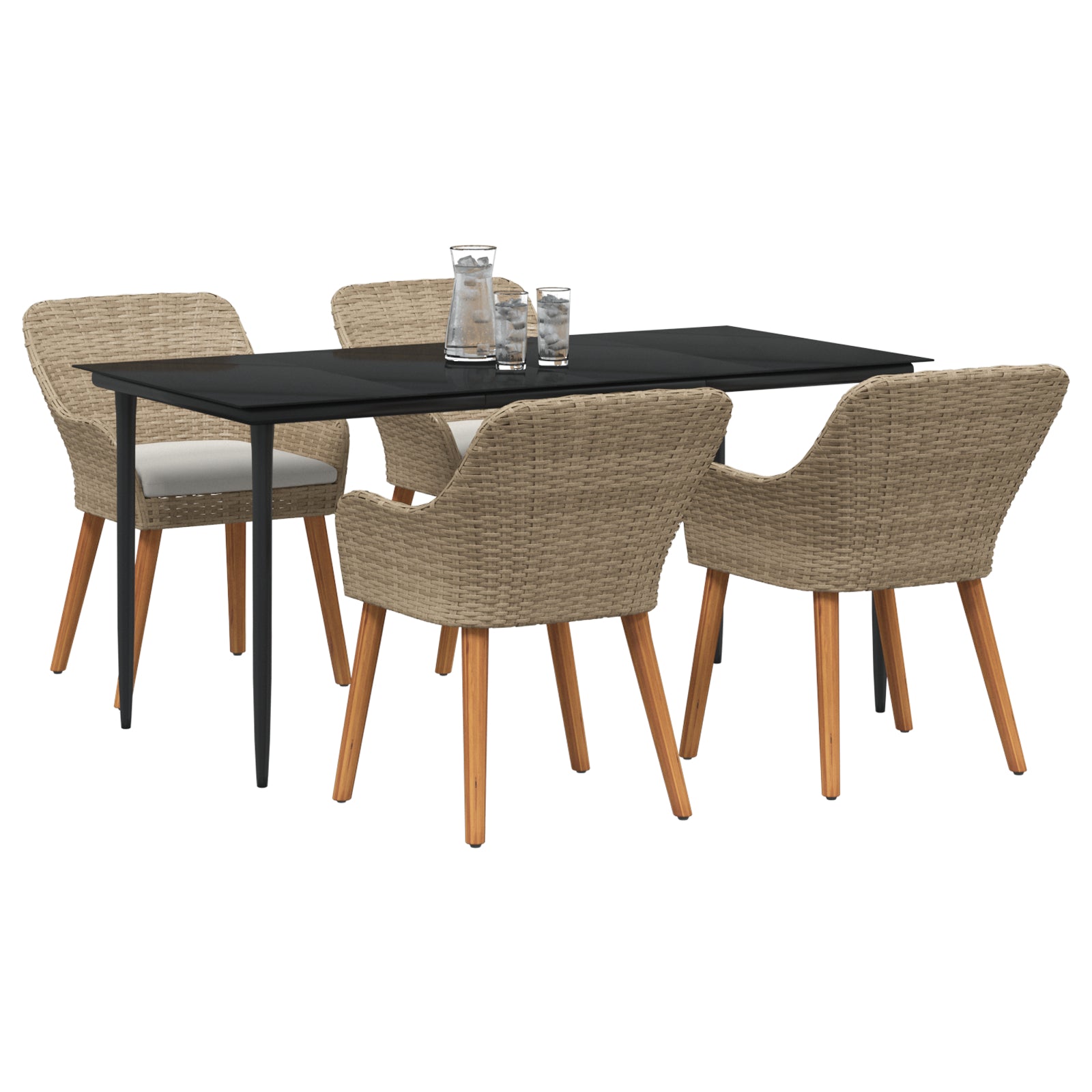 HKH Conjunto de Comedor para Jardín 5 Piezas Ratán Poliéster - Beige