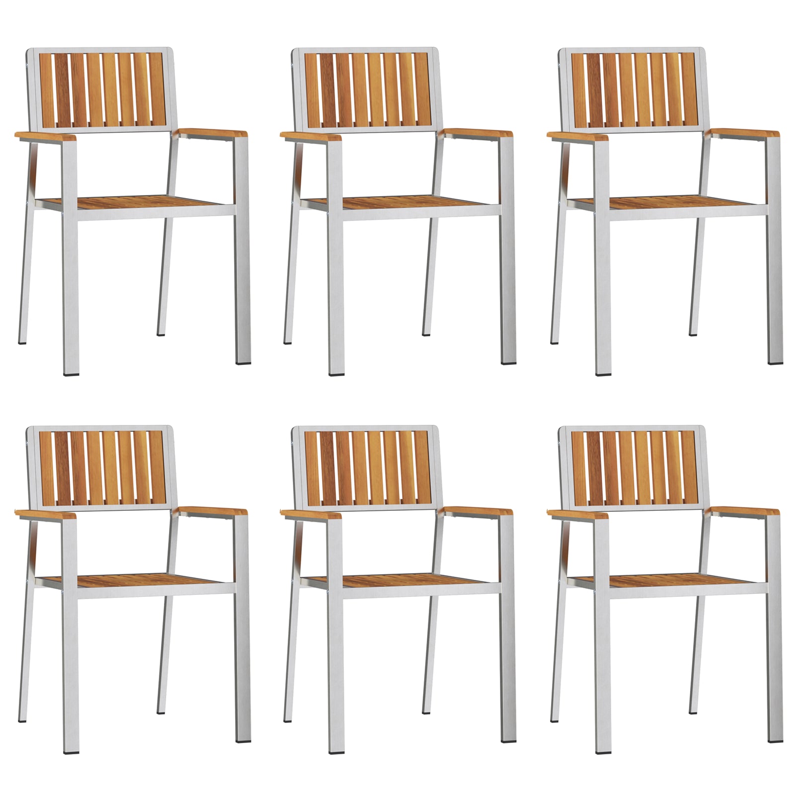 HKH Conjunto de Jantar de Jardim de 7 Peças em Madeira de Acácia com Mesa de Jantar 180x90x75 Cm + 2 Cadeiras Empilháveis + 4 Cadeiras Empilháveis - Castanho