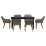 HKH Conjunto de Jantar de Jardim com 7 Peças em Rattan Poly Cinza - Cinzento