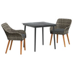 HKH Conjunto de Jantar para Jardim 3 Peças em Poly Rattan - Cinzento