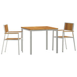 Conjunto de Jantar de Jardim HKH 3 Peças de Madeira Acácia Sólida, Mesa de Jantar Externa HKH 90x90x74.5 Cm Madeira Acácia Sólida, Cadeiras de Jardim Empilháveis HKH 2 Pcs Madeira Acácia Sólida e Metal - Castanho