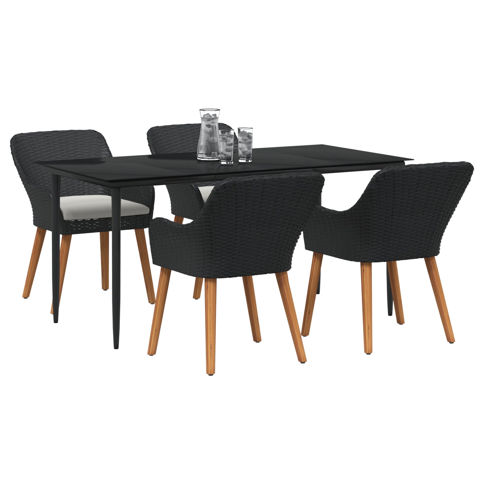 HKH Juego de Comedor de Jardín de Ratán de 5 Piezas - Negro