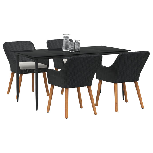 HKH Conjunto de Jantar de 5 Peças para Jardim em Rattan - Preto