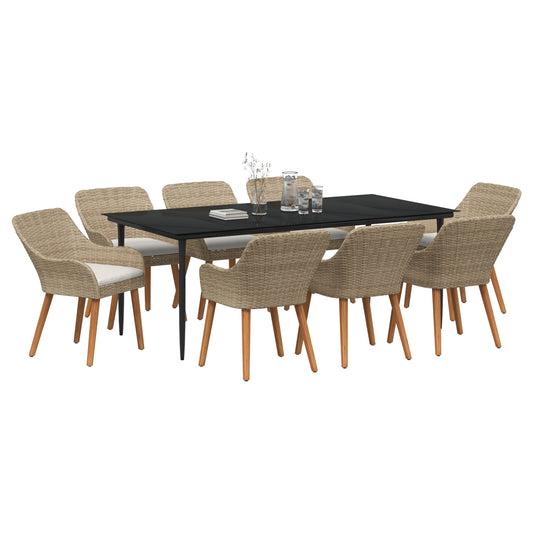 HKH Conjunto de Jantar de Jardim de 9 Peças Rattan Poliéster - Bege