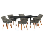 HKH Conjunto de Jantar de Jardim de 7 Peças em Cinza e Rattan - Cinzento