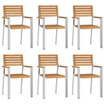 HKH Juego de Comedor de Jardín de 7 Piezas de Madera Maciza de Teca con Mesa de Comedor Exterior de 180x90x75 Cm + 2 Sillas Apilables + 4 Sillas Apilables - Marrón