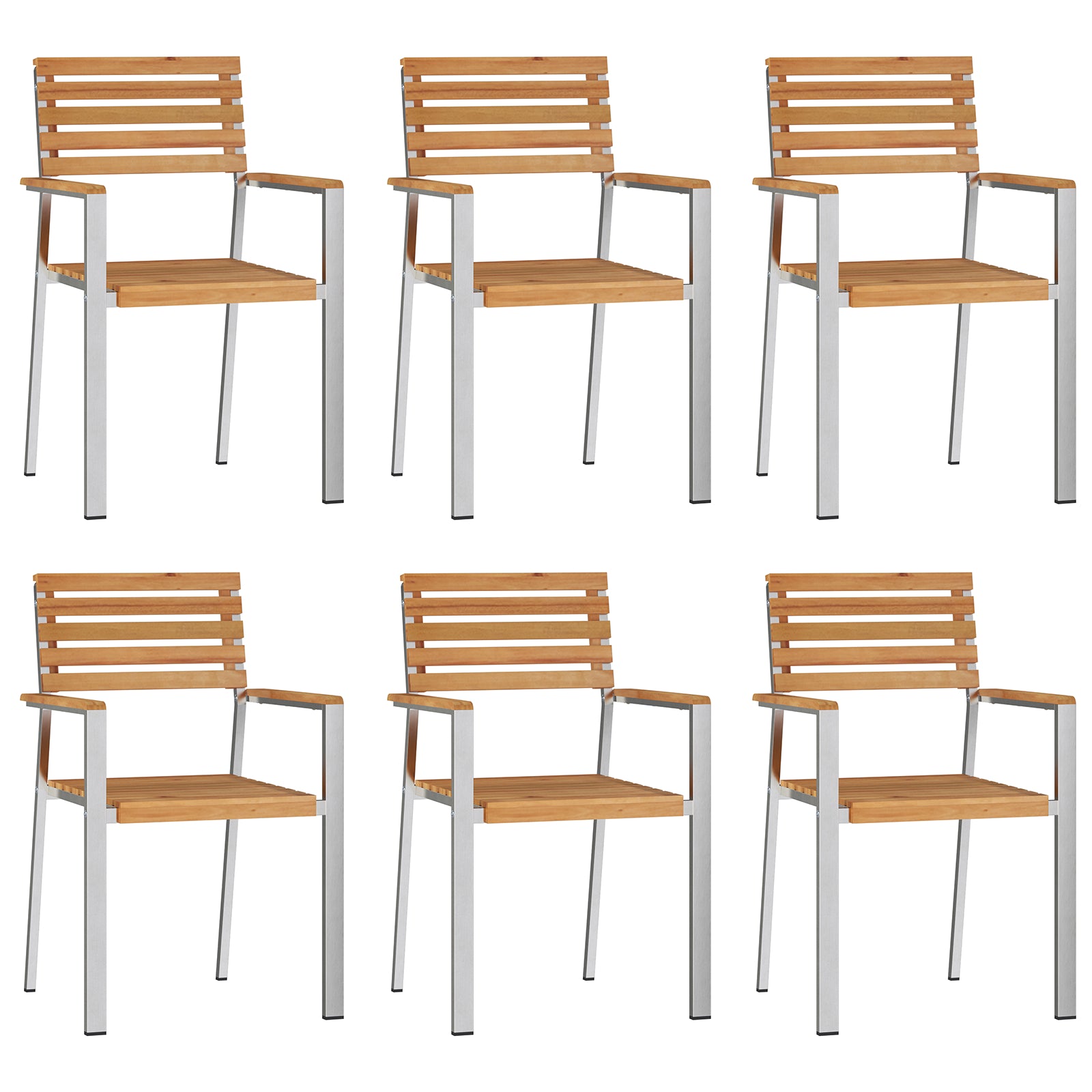 HKH Juego de Comedor de Jardín de 7 Piezas de Madera Maciza de Teca con Mesa de Comedor Exterior de 180x90x75 Cm + 2 Sillas Apilables + 4 Sillas Apilables - Marrón