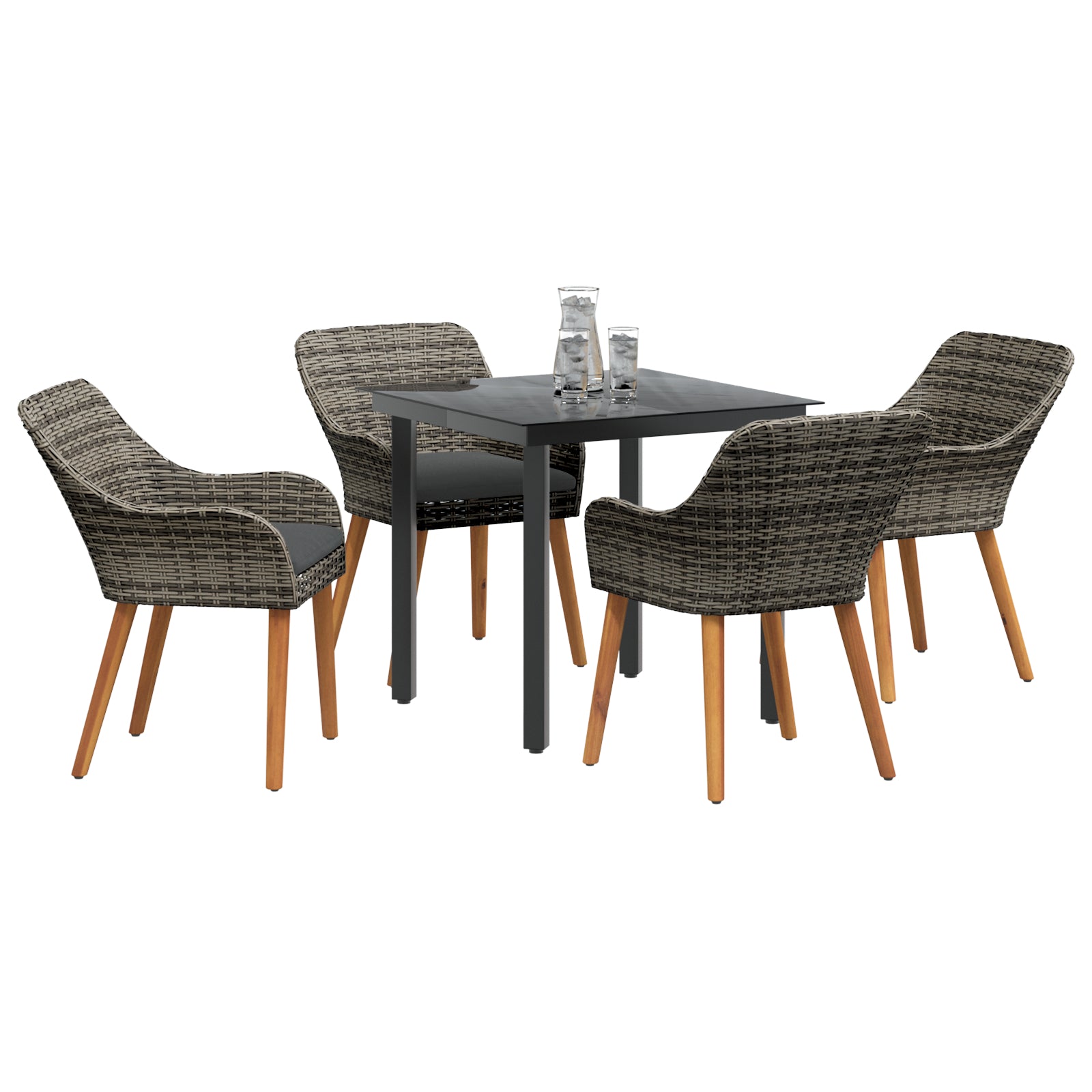 HKH Conjunto de Comedor de Jardín 5 Piezas Gris de Ratán Polivalente - Gris