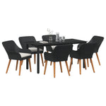 HKH Conjunto de Jantar de Jardim de 7 Peças de Rattan de Poliéster - Preto