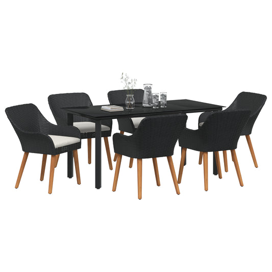 HKH Conjunto de Jantar de Jardim de 7 Peças de Rattan de Poliéster - Preto