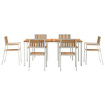 HKH Juego de Comedor de Jardín de 7 Piezas de Madera de Teca Maciza con Mesa de Comedor de 180x90x75 Cm + 2 Sillas Apilables + 4 Sillas Apilables - Beige