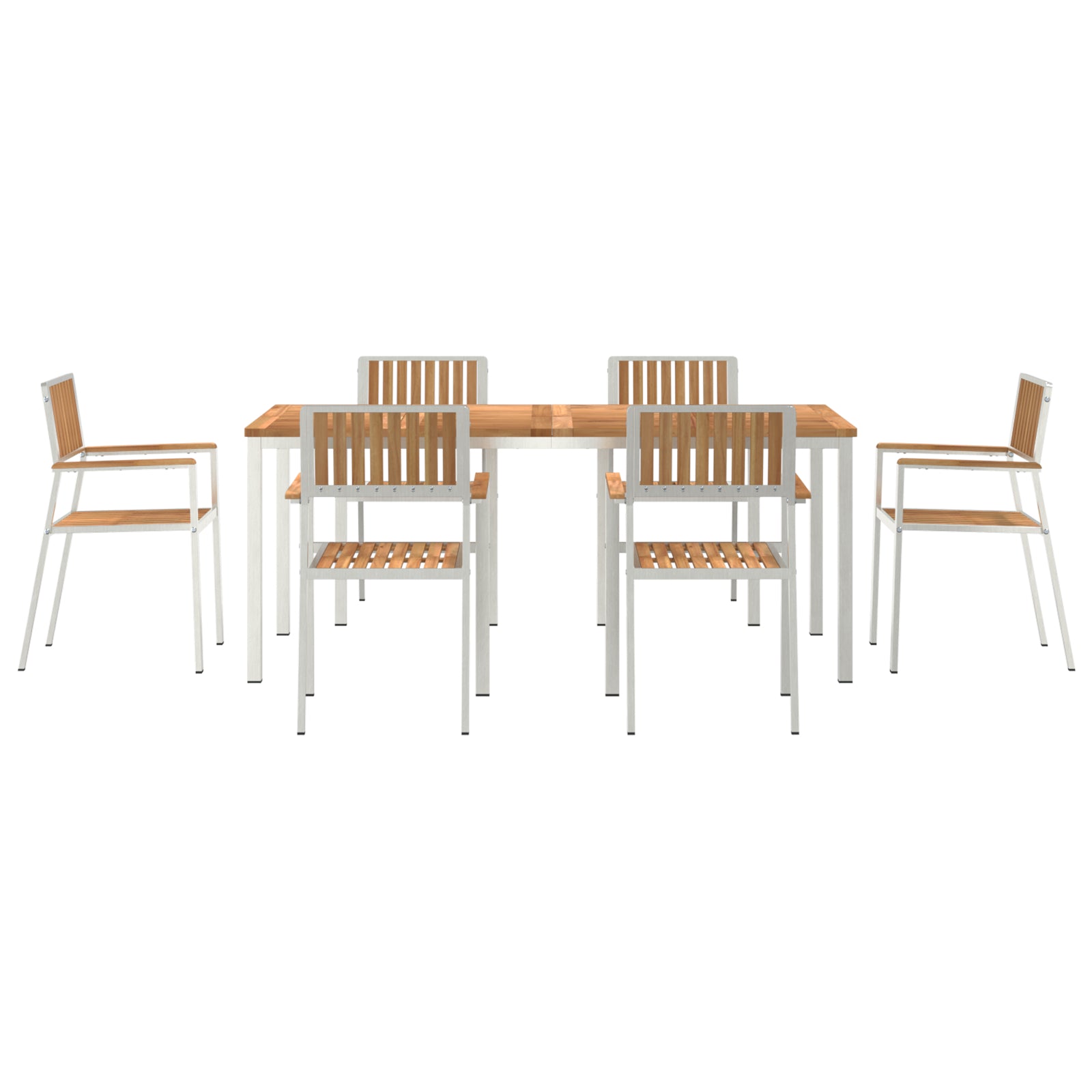 HKH Juego de Comedor de Jardín de 7 Piezas de Madera de Teca Maciza con Mesa de Comedor de 180x90x75 Cm + 2 Sillas Apilables + 4 Sillas Apilables - Beige