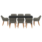 HKH Conjunto de Jantar de Jardim 9 Peças Cinza Rattan Poliéster - Cinzento