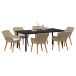 HKH Conjunto de Jantar de Jardim de 7 Peças em Rattan - Bege