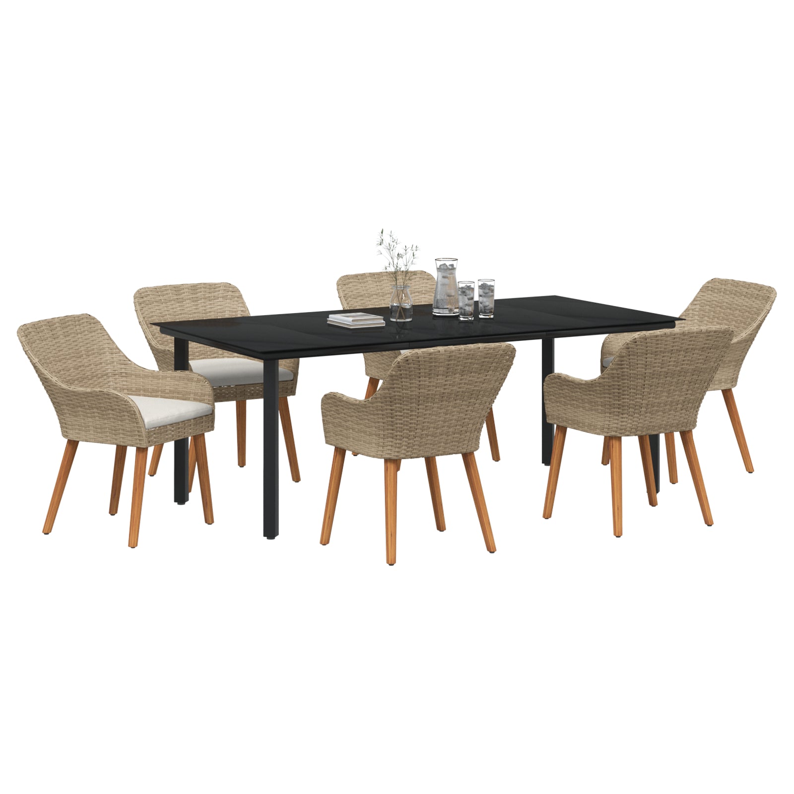HKH Conjunto de Comedor de Jardín de 7 Piezas de Ratán - Beige