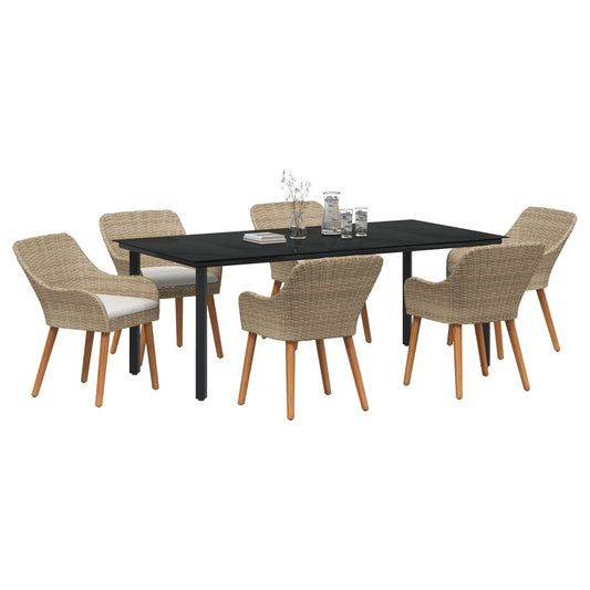 HKH Conjunto de Jantar de Jardim de 7 Peças em Rattan - Bege