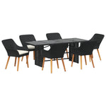 HKH Conjunto de Jantar de 7 Peças Ratan Poliéster - Preto