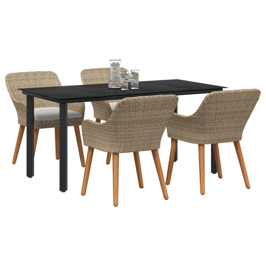 HKH Conjunto de Jantar para Jardim de 5 Peças em Rattan Poly - Bege