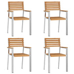 Conjunto de Jantar de 5 Peças HKH Madeira Sólida de Teca, Mesa de Jantar Ao Ar Livre HKH 180x90x75 Cm Madeira Sólida de Teca, Cadeiras de Jardim Empilháveis HKH 4 Pcs Madeira Sólida de Teca e Aço - Castanho