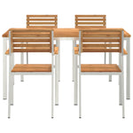 Conjunto de Jantar de Jardim HKH de 5 Peças Madeira Sólida de Teca, Mesa de Jantar Ao Ar Livre HKH 150x90x75 Cm Madeira Sólida de Teca, Cadeiras de Jardim Empilháveis HKH 4 Pcs Madeira Sólida de Teca e Aço - Castanho