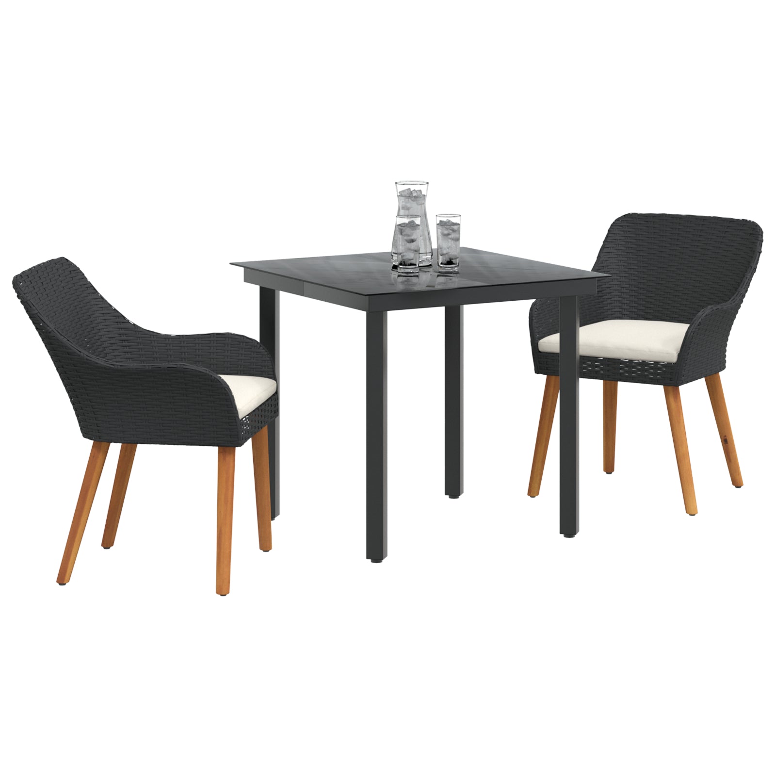 HKH Conjunto de Comedor de Jardín de 3 Piezas de Ratán de Poliéster - Negro