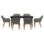 HKH Conjunto de Jantar de Jardim com 7 Peças em Rattan Cinza - Cinzento