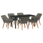 HKH Conjunto de Jantar de Jardim com 7 Peças em Rattan Poly Cinza - Cinzento