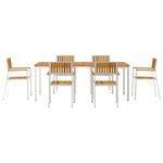 HKH Conjunto de Jantar de Jardim de 7 Peças em Madeira Maciça de Acácia com Mesa de Jantar 200x90x74.5 Cm + 2 Cadeiras Empilháveis  + 4 Cadeiras Empilháveis - Castanho