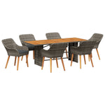 HKH Conjunto de Jantar de Jardim de 7 Peças Cinza Rattan Sintético - Cinzento