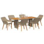 HKH Conjunto de Jantar de Jardim 7 Peças Rattan Poliéster - Bege
