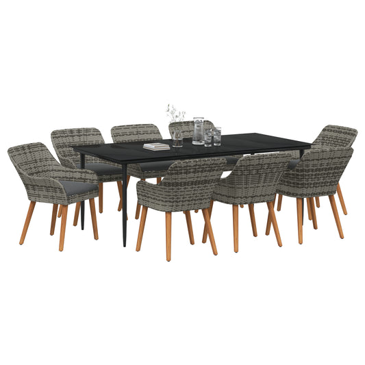 HKH Conjunto de Jantar de Jardim 9 Peças Cinza Rattan Poliéster - Cinzento