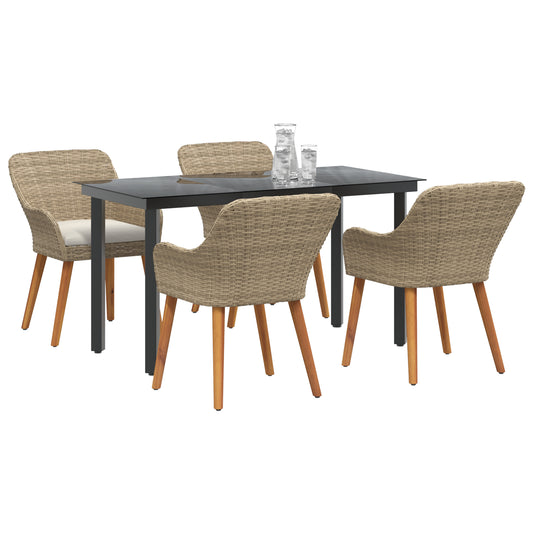 HKH Conjunto de Jantar de Jardim de 5 Peças em Rattan Poliéster - Bege