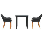 HKH Conjunto de Jantar de Jardim de 3 Peças em Rattan Poliéster - Preto