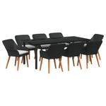 HKH Conjunto de Jantar para Jardim com 9 Peças em Vime - Preto