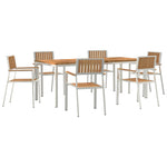 HKH Conjunto de Jantar de Jardim de 7 Peças + Mesa de Jantar200x90x74.5 Cm + 2 Cadeiras Empilháveis + 4 Cadeiras Empilháveis - Castanho
