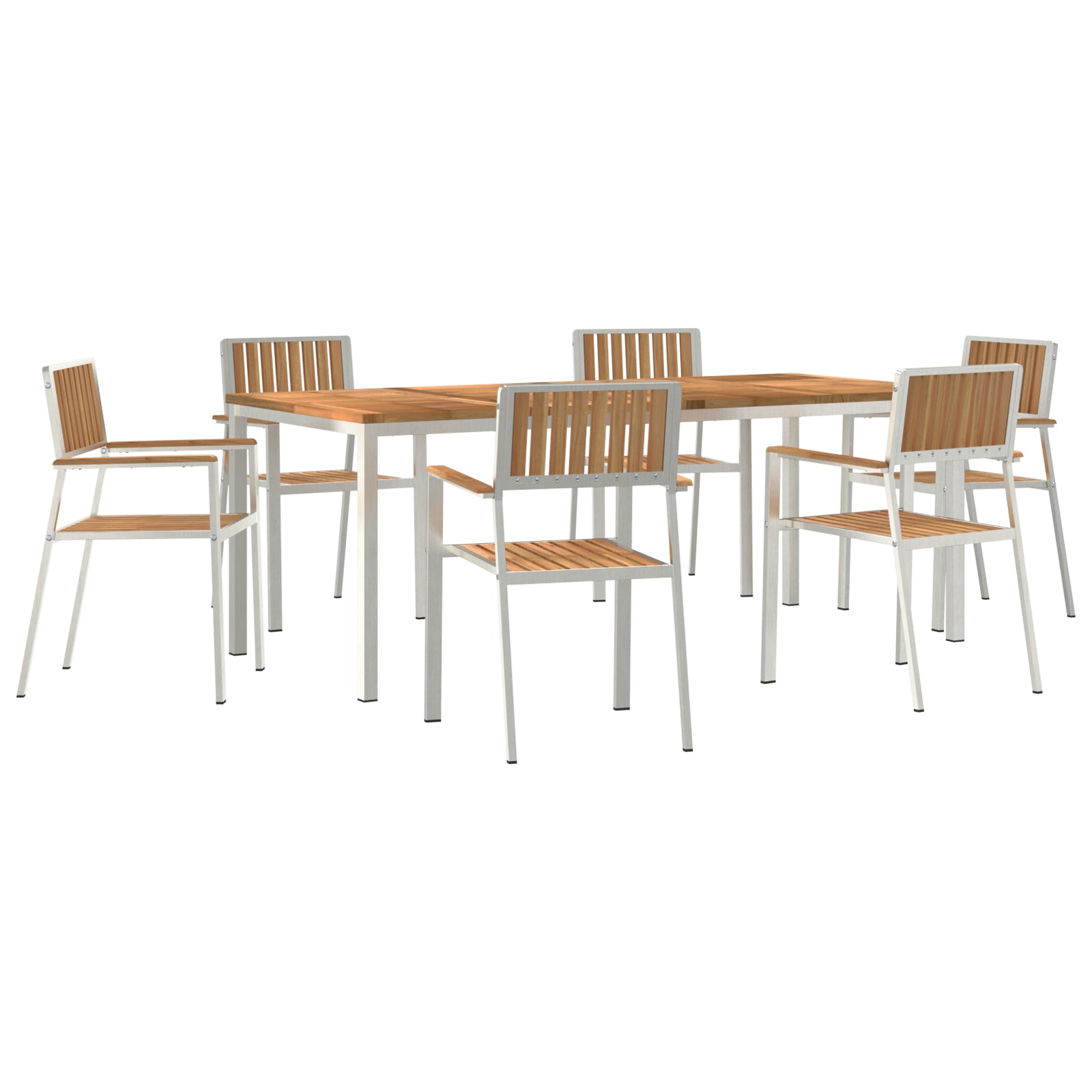 HKH Conjunto de Jantar de Jardim de 7 Peças + Mesa de Jantar200x90x74.5 Cm + 2 Cadeiras Empilháveis + 4 Cadeiras Empilháveis - Castanho