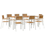 HKH Conjunto de Jantar de Jardim 9 Peças em Madeira Sólida de Acácia, HKH Mesa de Jantar Ao Ar Livre 200x90x74.5 Cm em Madeira Sólida de Acácia, HKH Cadeiras de Jardim Empilháveis 4 Pcs em Madeira Sólida de Acácia e Metal - Castanho