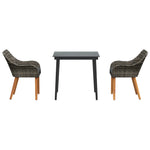 HKH Conjunto de Jantar para Jardim 3 Peças em Poly Rattan - Cinzento