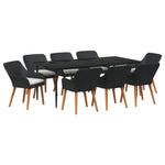 HKH Conjunto de Jantar de Jardim de 9 Peças Poli Rattan - Preto