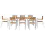 Conjunto de Jantar de Jardim HKH de 9 Peças de Madeira Maciça de Teca, Mesa de Jantar Externa HKH 200x90x74,5 Cm de Madeira Maciça de Teca, Cadeiras de Jardim Empilháveis HKH 4 Pcs de Madeira Maciça de Teca e Metal - Branco